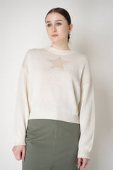 Lorena Antoniazzi Cotton Silk Knit Crew Neck Pullover with Star Appliqué in Off-White Vancouver. Shop Online or in Store.