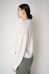 Lorena Antoniazzi Cotton Silk Knit Crew Neck Pullover with Star Appliqué in Off-White Vancouver. Shop Online or in Store.