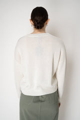 Lorena Antoniazzi Cotton Silk Knit Crew Neck Pullover with Star Appliqué in Off-White Vancouver. Shop Online or in Store.