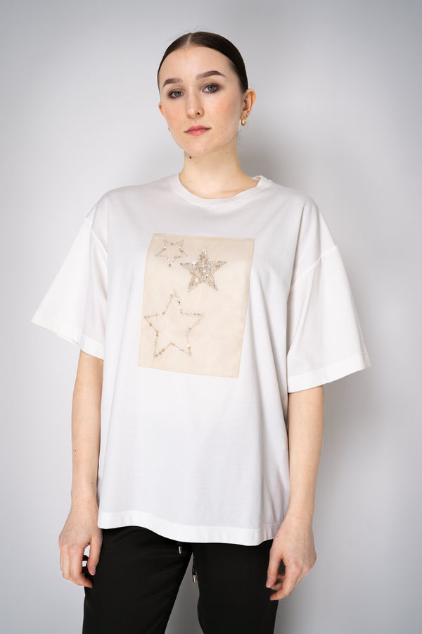Lorena Antoniazzi Cotton T-Shirt With Sequin Star Embroidery in White Vancouver. Shop Online or in Store