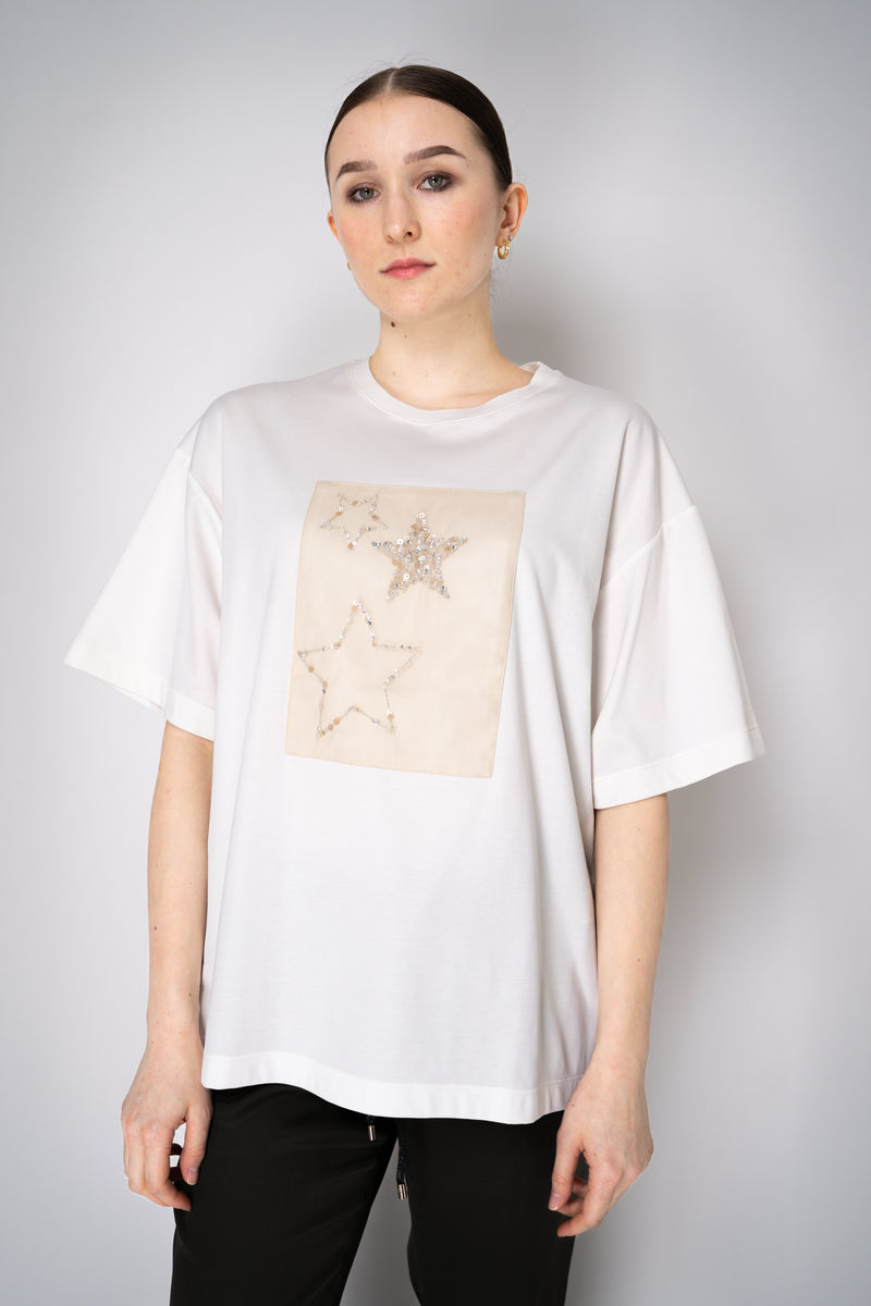 Lorena Antoniazzi Cotton T-Shirt With Sequin Star Embroidery in White Vancouver. Shop Online or in Store