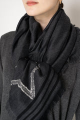 Lorena Antoniazzi Cotton Wool Fringed Scarf with Star Lurex Embroidery in Dark Grey Vancouver. Shop Online or in Store.