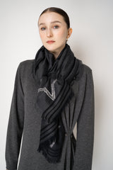 Lorena Antoniazzi Cotton Wool Fringed Scarf with Star Lurex Embroidery in Dark Grey Vancouver. Shop Online or in Store.