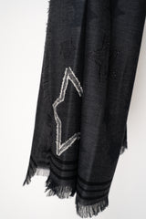 Lorena Antoniazzi Cotton Wool Fringed Scarf with Star Lurex Embroidery in Dark Grey Vancouver. Shop Online or in Store.