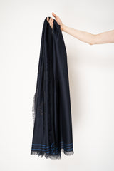Lorena Antoniazzi Cotton Wool Fringed Scarf with Star Lurex Embroidery in Navy Vancouver. Shop Online or in Store.