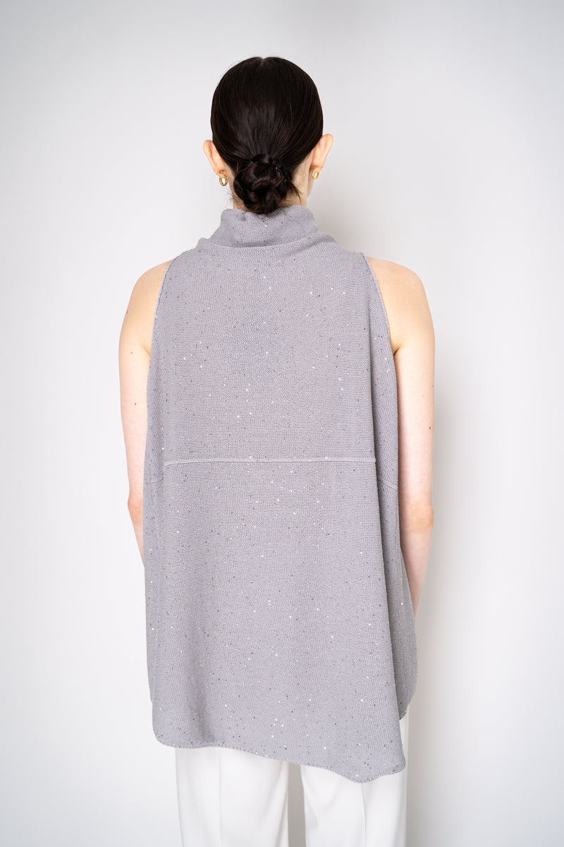 Lorena Antoniazzi Cowl Neck Drapy Knit Top with All Over Sequins in Grey Vancouver. Shop Online or in Store