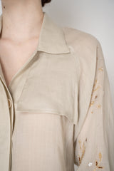 Lorena Antoniazzi Cropped Front Ramie Jacket with Floral Beaded Embroidered Sleeves in Clay Vancouver. Shop Online or in Store.