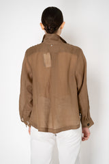 Lorena Antoniazzi Cropped Front Ramie Jacket with Floral Beaded Embroidered Sleeves in Terracotta Brown Vancouver. Shop Online or in Store.