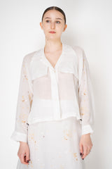 Lorena Antoniazzi Cropped Front Ramie Jacket with Floral Beaded Embroidered Sleeves in White Vancouver. Shop Online or in Store.
