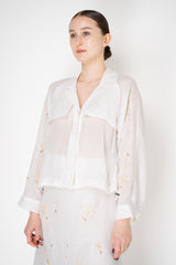 Lorena Antoniazzi Cropped Front Ramie Jacket with Floral Beaded Embroidered Sleeves in White Vancouver. Shop Online or in Store.