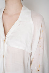 Lorena Antoniazzi Cropped Front Ramie Jacket with Floral Beaded Embroidered Sleeves in White Vancouver. Shop Online or in Store.