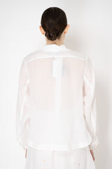 Lorena Antoniazzi Cropped Front Ramie Jacket with Floral Beaded Embroidered Sleeves in White Vancouver. Shop Online or in Store.
