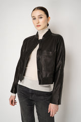 Lorena Antoniazzi Cropped Leather Bomber Jacket in Soft Black Vancouver. Shop Online or in Store.