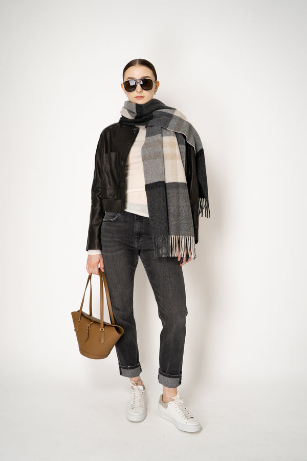 Lorena Antoniazzi Cropped Leather Bomber Jacket in Soft Black Vancouver. Shop Online or in Store.