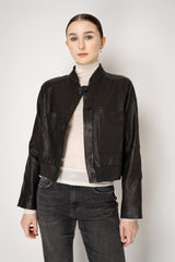 Lorena Antoniazzi Cropped Leather Bomber Jacket in Soft Black Vancouver. Shop Online or in Store.