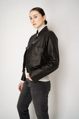 Lorena Antoniazzi Cropped Leather Bomber Jacket in Soft Black Vancouver. Shop Online or in Store.
