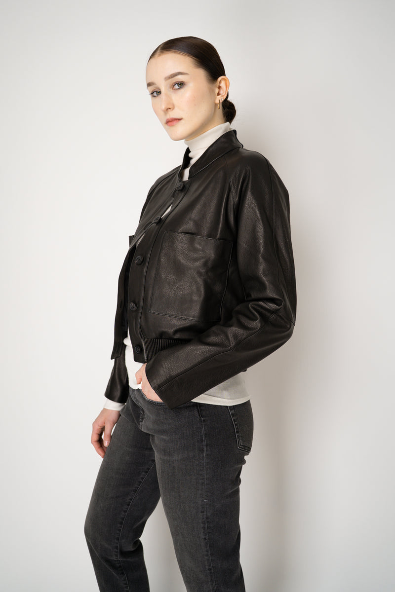Lorena Antoniazzi Cropped Leather Bomber Jacket in Soft Black Vancouver. Shop Online or in Store.