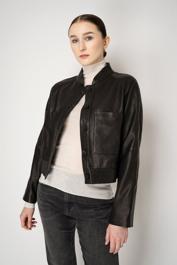 Lorena Antoniazzi Cropped Leather Bomber Jacket in Soft Black Vancouver. Shop Online or in Store.