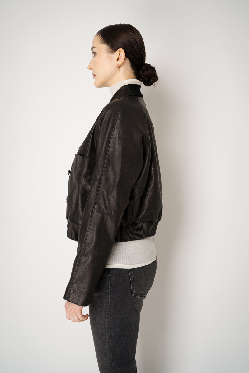 Lorena Antoniazzi Cropped Leather Bomber Jacket in Soft Black Vancouver. Shop Online or in Store.