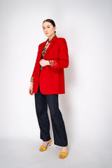 Lorena Antoniazzi Double Breasted Linen Blazer in Red Vancouver. Shop Online or in Store