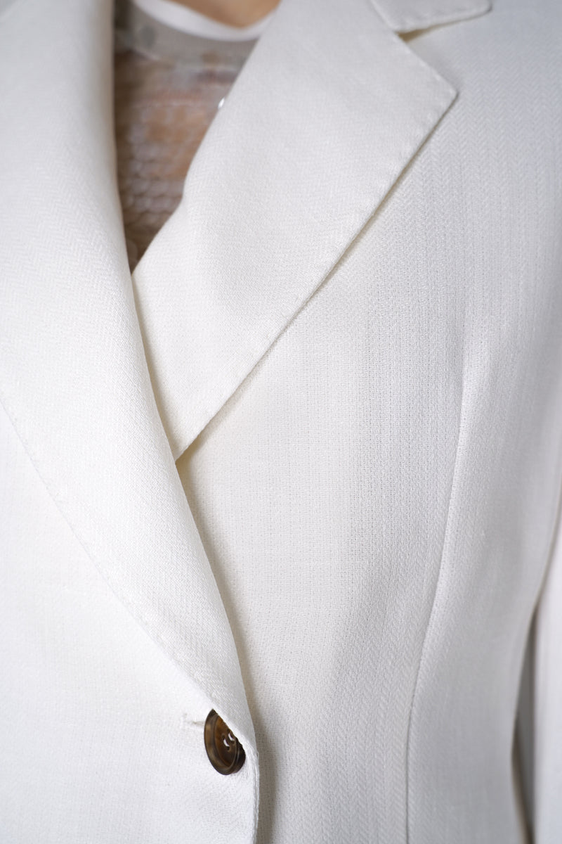Lorena Antoniazzi Double Breasted Linen Blazer in White Vancouver. Shop Online or in Store.