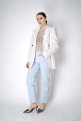 Lorena Antoniazzi Double Breasted Linen Blazer in White Vancouver. Shop Online or in Store.