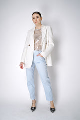 Lorena Antoniazzi Double Breasted Linen Blazer in White Vancouver. Shop Online or in Store.