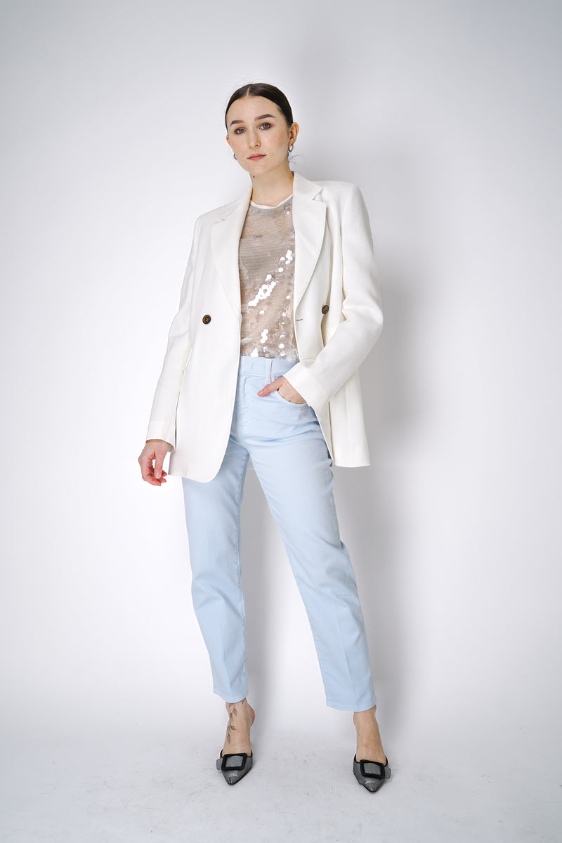 Lorena Antoniazzi Double Breasted Linen Blazer in White Vancouver. Shop Online or in Store.