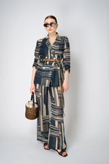 Lorena Antoniazzi Double Breasted Ramie Blazer in Blue and Beige Vancouver. Shop Online or in Store.