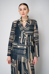 Lorena Antoniazzi Double Breasted Ramie Blazer in Blue and Beige Vancouver. Shop Online or in Store.