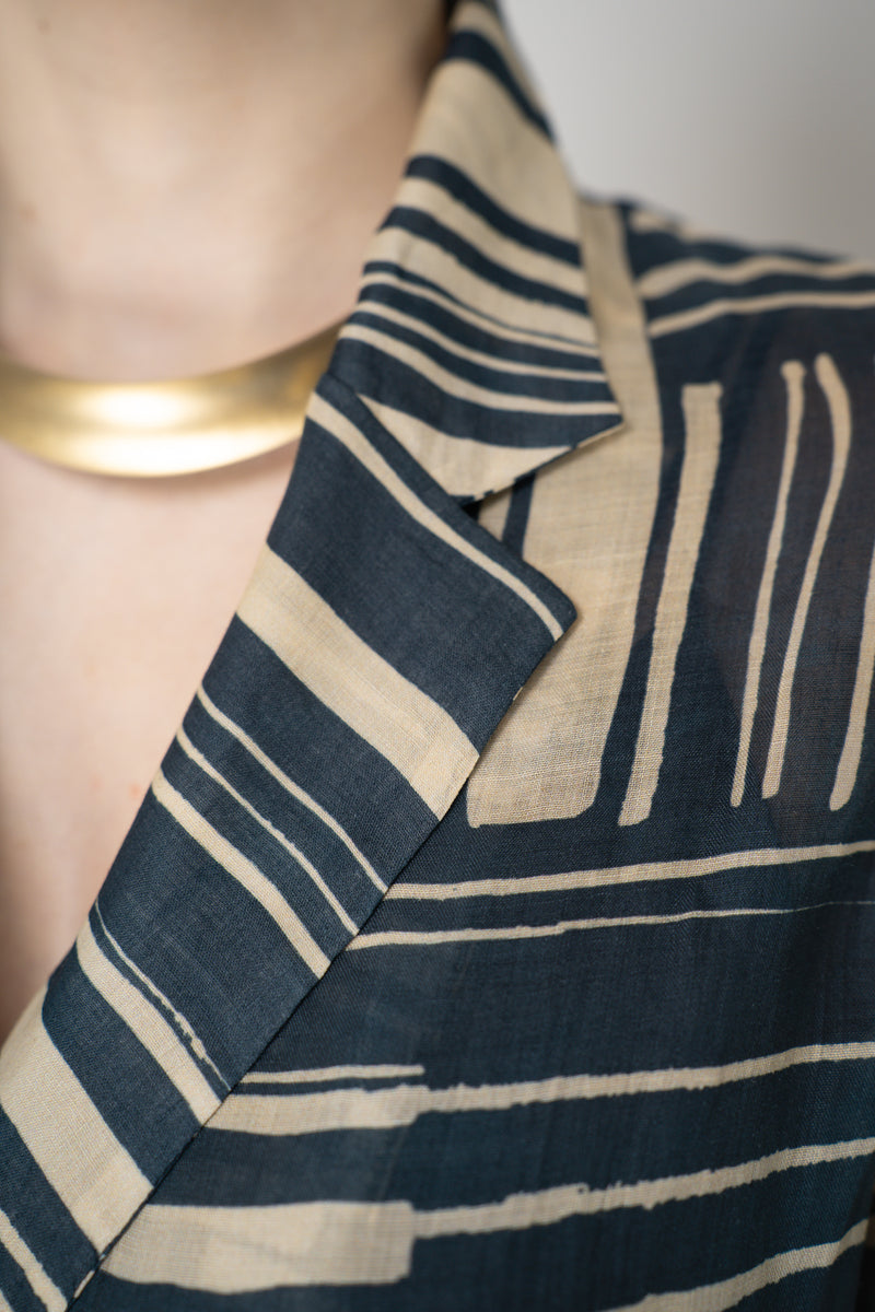 Lorena Antoniazzi Double Breasted Ramie Blazer in Blue and Beige Vancouver. Shop Online or in Store.