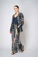 Lorena Antoniazzi Double Breasted Ramie Blazer in Blue and Beige Vancouver. Shop Online or in Store.