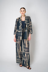 Lorena Antoniazzi Double Breasted Ramie Blazer in Blue and Beige Vancouver. Shop Online or in Store.