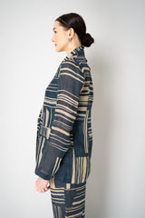 Lorena Antoniazzi Double Breasted Ramie Blazer in Blue and Beige Vancouver. Shop Online or in Store.