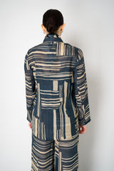 Lorena Antoniazzi Double Breasted Ramie Blazer in Blue and Beige Vancouver. Shop Online or in Store.