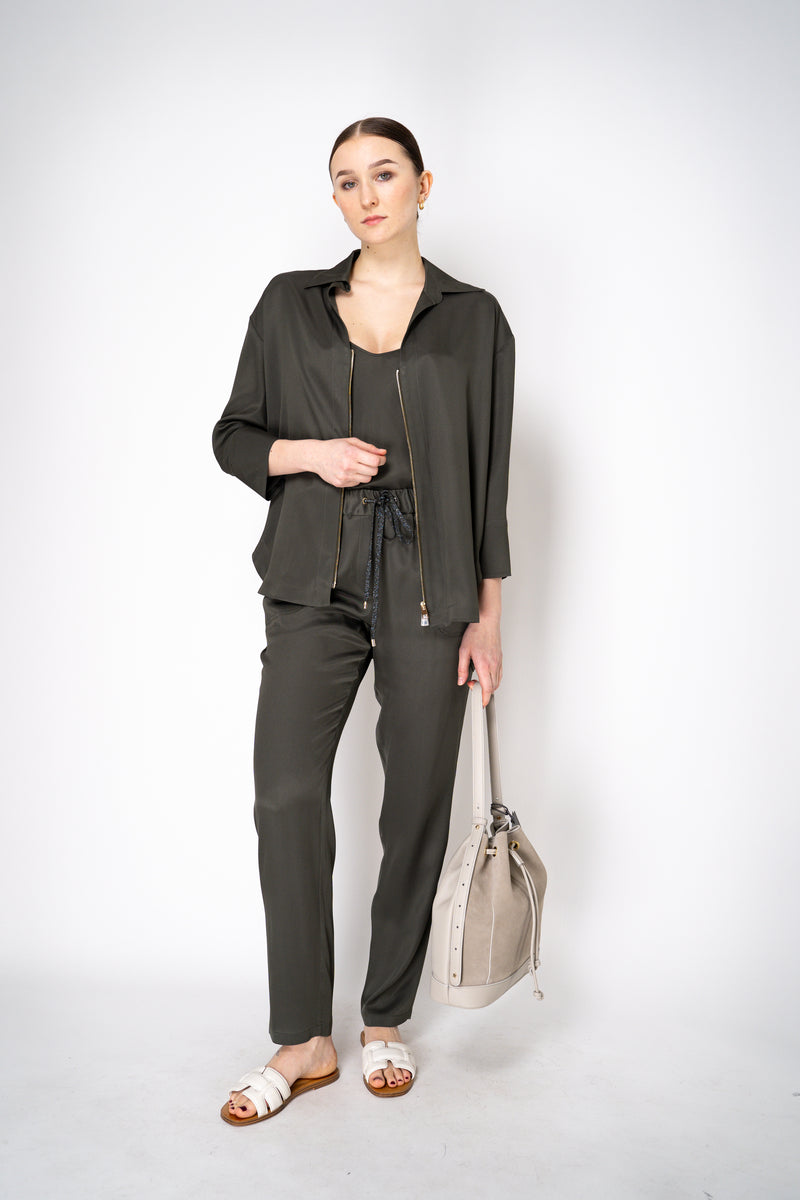 Lorena Antoniazzi Feather Weight Silk Blend Camisole in Olive Green Vancouver. Shop Online or in Store