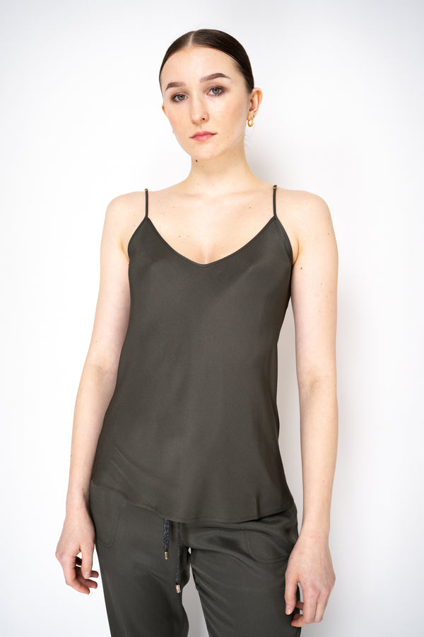 Lorena Antoniazzi Feather Weight Silk Blend Camisole in Olive Green Vancouver. Shop Online or in Store