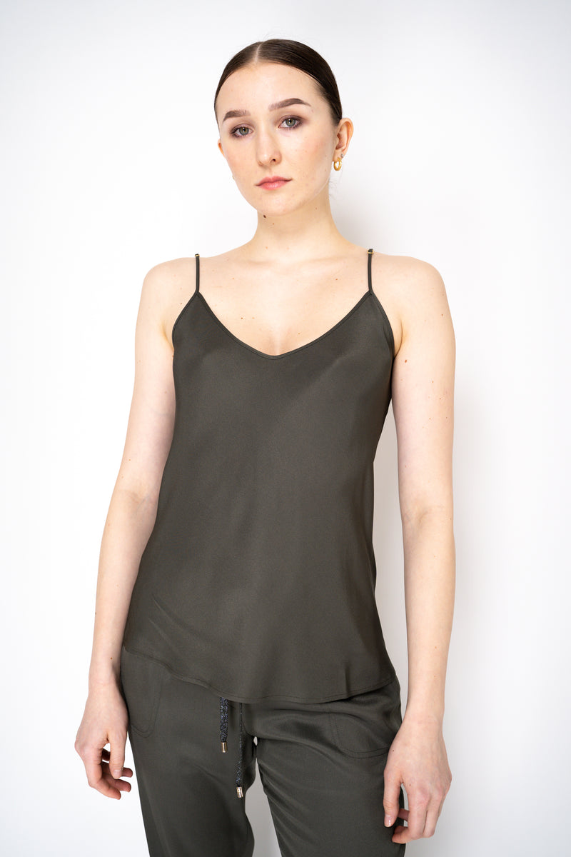 Lorena Antoniazzi Feather Weight Silk Blend Camisole in Olive Green Vancouver. Shop Online or in Store