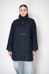 Lorena Antoniazzi Flannel Alpaca Coat with Buckle Snaps in Navy Vancouver. Shop Online or in Store.