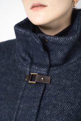 Lorena Antoniazzi Flannel Alpaca Coat with Buckle Snaps in Navy Vancouver. Shop Online or in Store.