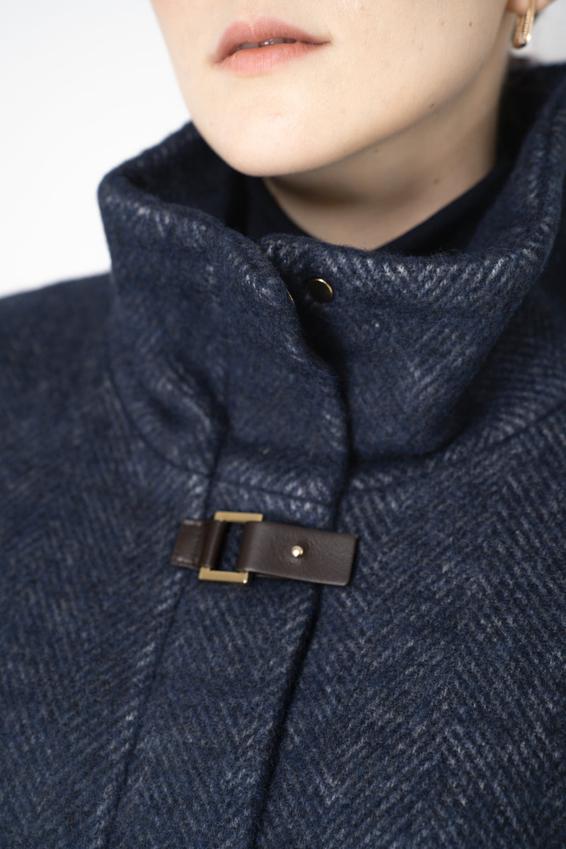 Lorena Antoniazzi Flannel Alpaca Coat with Buckle Snaps in Navy Vancouver. Shop Online or in Store.