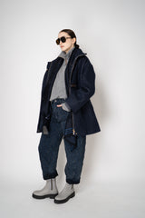 Lorena Antoniazzi Flannel Alpaca Coat with Buckle Snaps in Navy Vancouver. Shop Online or in Store.