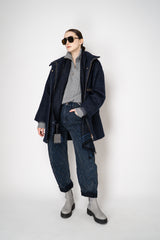 Lorena Antoniazzi Flannel Alpaca Coat with Buckle Snaps in Navy Vancouver. Shop Online or in Store.