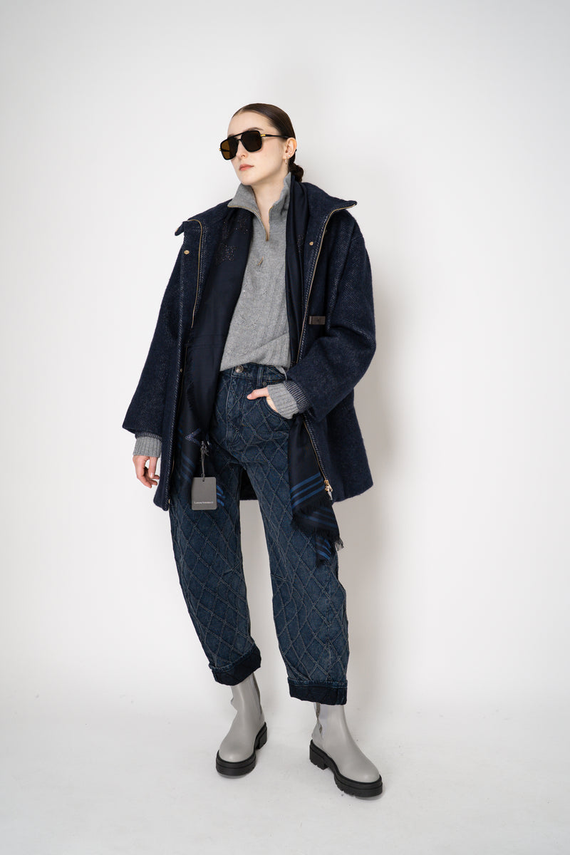 Lorena Antoniazzi Flannel Alpaca Coat with Buckle Snaps in Navy Vancouver. Shop Online or in Store.