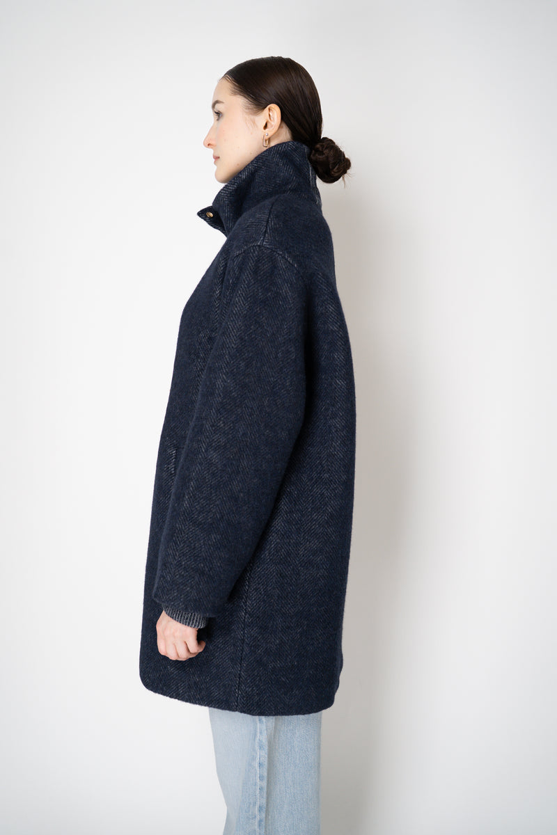 Lorena Antoniazzi Flannel Alpaca Coat with Buckle Snaps in Navy Vancouver. Shop Online or in Store.