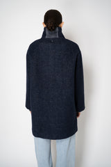 Lorena Antoniazzi Flannel Alpaca Coat with Buckle Snaps in Navy Vancouver. Shop Online or in Store.