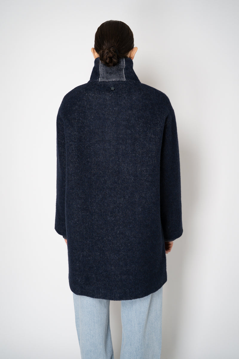 Lorena Antoniazzi Flannel Alpaca Coat with Buckle Snaps in Navy Vancouver. Shop Online or in Store.