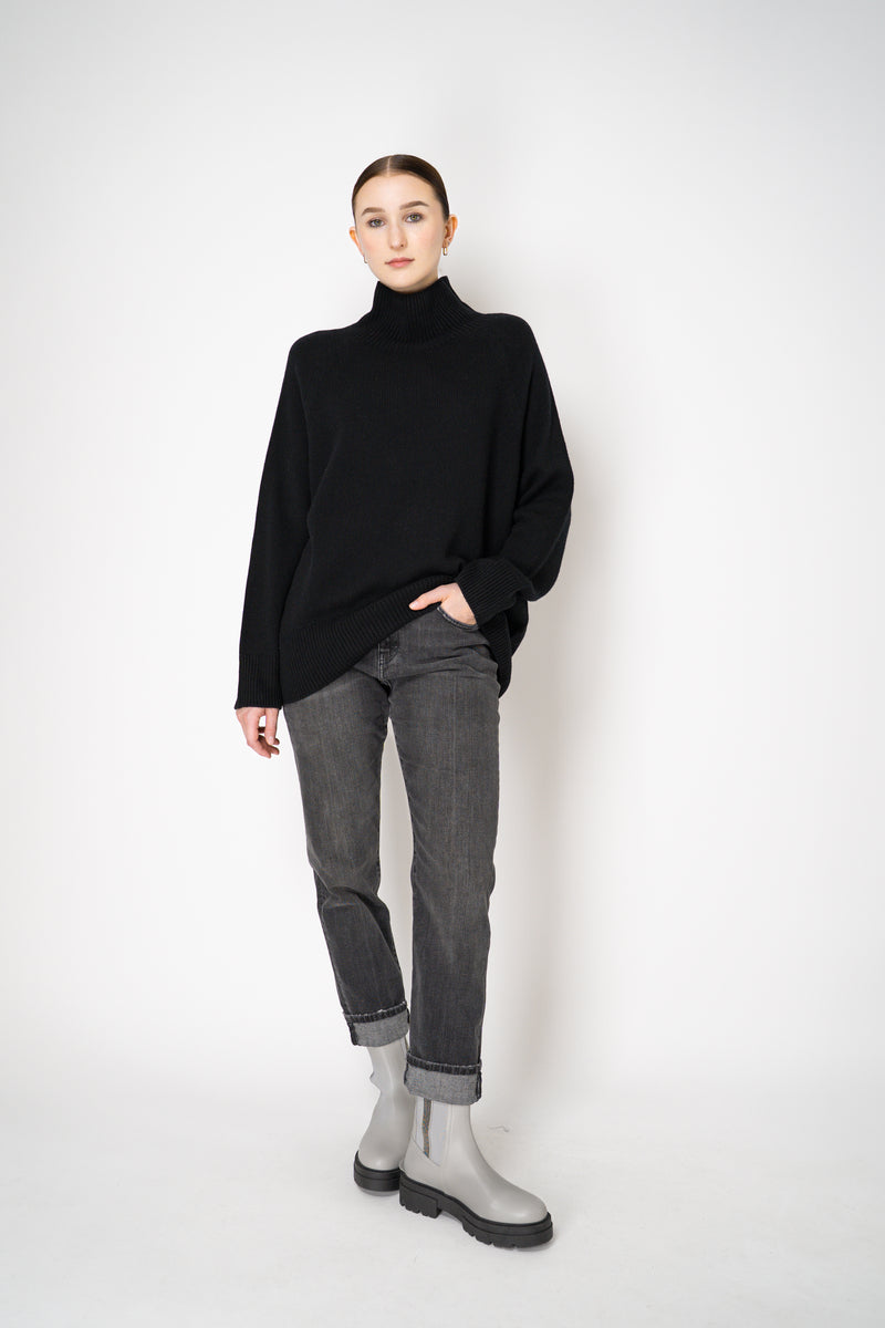 Lorena Antoniazzi Funnel Neck Cashmere Knit Pullover in Black Vancouver. Shop Online or in Store.