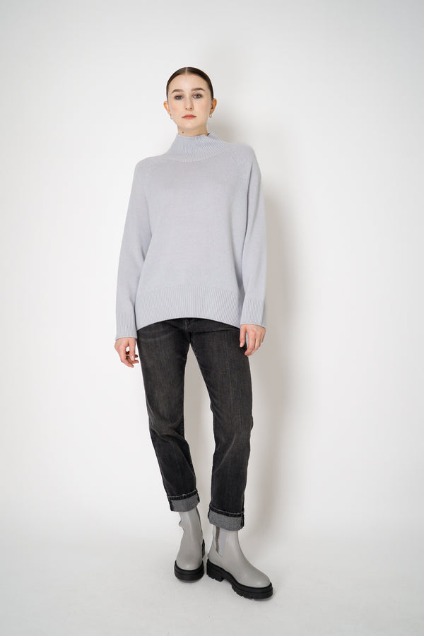 Lorena Antoniazzi Funnel Neck Cashmere Knit Pullover in Ice Blue Grey Vancouver. Shop Online or in Store.