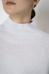 Lorena Antoniazzi Funnel Neck Cashmere Knit Pullover in Ice Blue Grey Vancouver. Shop Online or in Store.